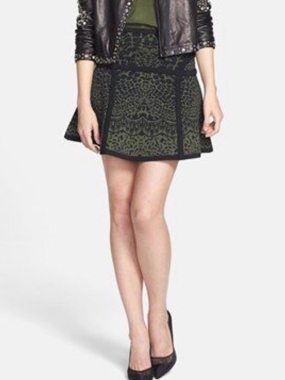 Diane Von Furstenberg DVF Flote A-line Knit Pull On Mini Skirt Green M